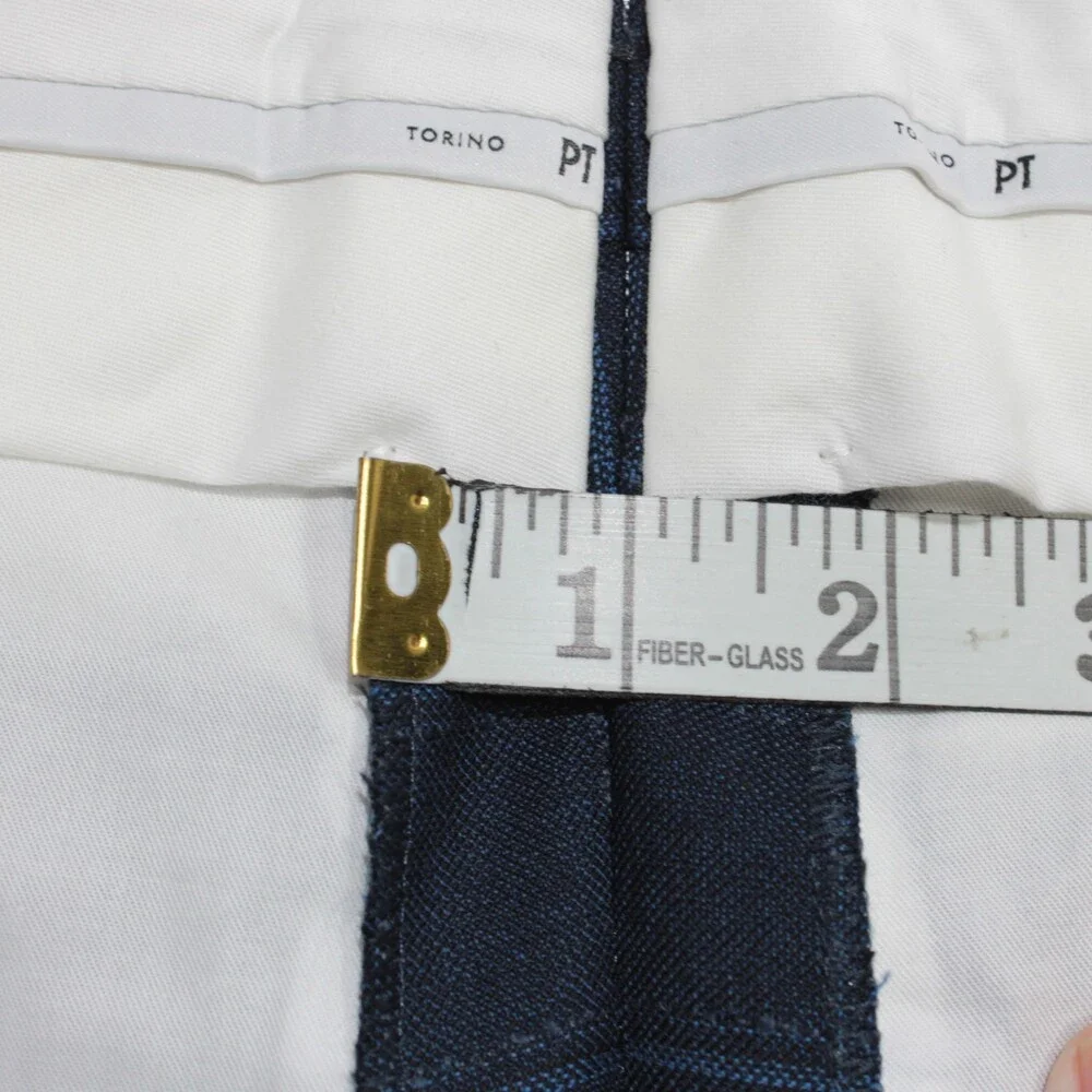 PT Torino NWT Dress Pants Size 46 (30 US) In Blue Plaid 100% Wool Gentleman - Picture 6 of 15